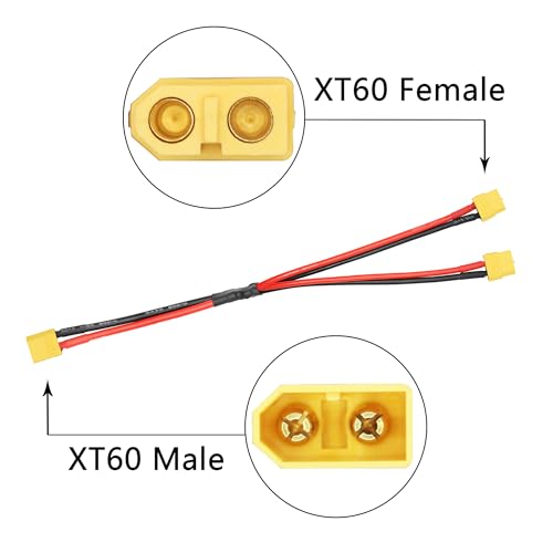 XT60 Parallel Battery Connector Cable, 12AWG XT60 Y Splitter Adapter Cable | 2Pcs XT60 RC Lithium Paralle Power Cord 1FT, 1 Male to 2 Female Y Splitter Adapter Cable, Plug and Play, for RC Multicopter - style: XT60 1 Male to 2 Female Cable