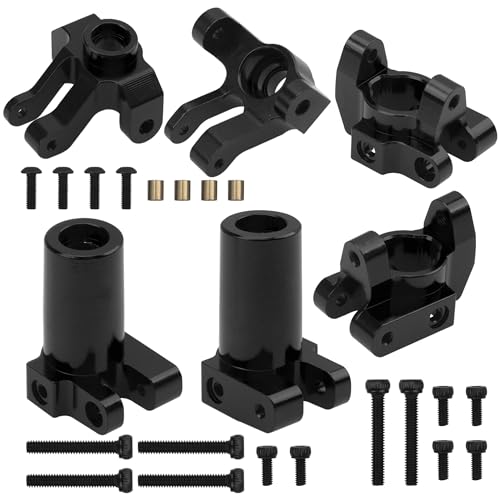 Metal C-Hubs Caster Blocks & Front Steering Blocks & Rear Stub Axle Upgrade Parts Compatible with MN128 MN86s MN86k MN86 G500 1/12 RC Crawler Car (Black) - color: Black
