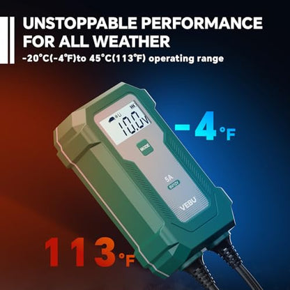 5A Smart Battery Charger & Maintainer - Automatic for 6V/12V Lead Acid/Lithium Batteries with Trickle Charge, Desulfation & Protection | Compact Plug & Play Design - size: 5 A