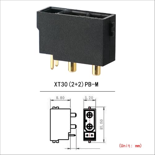 ELFCULB 5pcs Amass XT30(2+2) PB Male Connectors, Gold Plated for RC UAV Robots (Black) - color: 5pcs XT30(2+2)PB Male