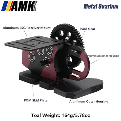 AMK Overdrive 30% Metal Differential Gearbox with POM Skid Plate for 1/10 Scale LCG Transmission, Compatible with RC Crawler Axial SCX10, Capra, Element, Gspeed, and DIY Chassis (Red) - color: Red