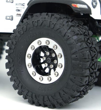 1.3 Beadlock Wheels & Brass Rim 46.5g Offset-3mm for 1/18 1/24 RC TF (Black & Silver) - color: Black & Silver