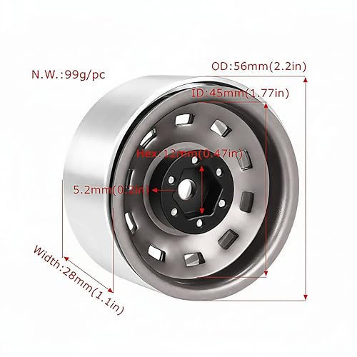 AMK 1.9 Beadlock Wheels Steel 4Pcs – RC Rock Crawler Wheel Rims -8.9mm Offset for 1/10 TRX4 TRX6 SCX10 Jeep Capra Gen8, 12mm Hex Upgrade