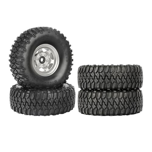 4PCS 1.55 Inch Aluminum Alloy Beadlock Wheel Rim Tyre and 95mm Rubber Tires Set for 1/10 RC Rock Crawler Car Upgrade Parts for Tamiya Axial AX90069 D90 TF2 CC01 LC70(6Spoke-Silver) - color: 6spoke-silver
