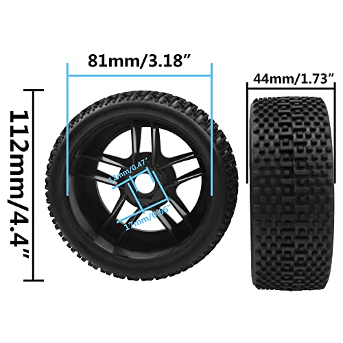 17mm Hex Hub 4.40''OD Rubber Tires & Plastic Wheel Rim w/Foam Compatible with 1/8 Arrma Python Kraton Redcat Kyosho Traxxas Sledge Losi HPI 1/8 Off-Road RC Buggy (Dot Style) - style: Dot Style