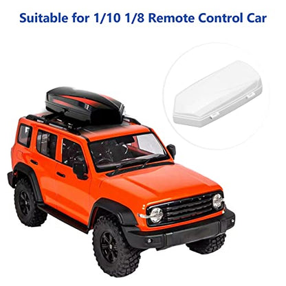 RC Car Roof Carrier Box, Simulation RC Roof Trunk Luggage Suitcase Storage Box with Stickers & Mounting Brackets for 1/10 1/8 RC Car Parts (White)