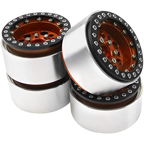 4Pack ShareGoo Aluminum Alloy 1.9" Beadlock Wheel Rims Hubs Compatible with Traxxas TRX4 Axial SCX10 RCAWD D90 D110 Tamiya CC01 1/10 RC Crawler Car (Orange) - color: Orange