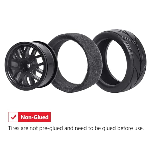 4-Pack HobbyPark RC Car Tires and Wheels 12mm Hex Drive Hub with Foam Inserts for 1/10 On Road Touring Car