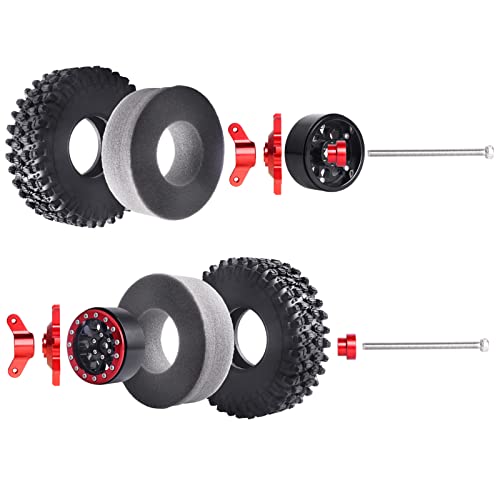 HobbyPark 1.9 Beadlock Wheels and Tires Height 4.72inch 120mm Soft Rubber Good Grip, Mounting Tool for TRX4 Axial SCX10 II III Redcat Gen8 Gen7 1/10 RC Crawler w/Foam,Set of 4 (Red Rings) - color: Red Rings
