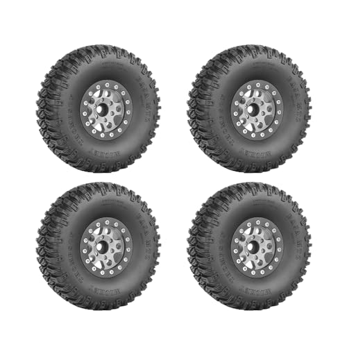 4PCS 1.55 Inch Aluminum Alloy 5Spoke Beadlock Wheel Rim Tyre and 95mm Rubber Tires Set for 1/10 RC Rock Crawler Car Upgrade Parts for Tamiya Axial AX90069 D90 TF2 CC01 LC70 (Grey Black) - color: Grey Black