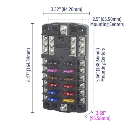 Blue Sea Systems ST Blade Fuse Block 12 Circuit with Ground wihtout Cover, 100 Amps, 5031 - color: Without cover, style: 12 Circuit + Neg
