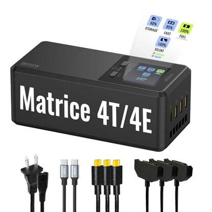 LKTOP Matrice 4T/4E 300W Parallel Charging Hub for DJI Matrice 4 Series | Fast Multi Battery Charging Station, Charges 3 Batteries in 72min, 1.5" LCD, 4 Smart Modes, 100W USB-C PD, Drone Accessory