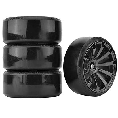 RC Plastic Wheel and Tire Set,WONFAST RC Drift Car 63mm Hard Tyres 12mm Hub Wheel for 1/10 On-Road Drifting Car Parts for HSP Tamiya HPI Kyosho TT02 (Black) - color: Black