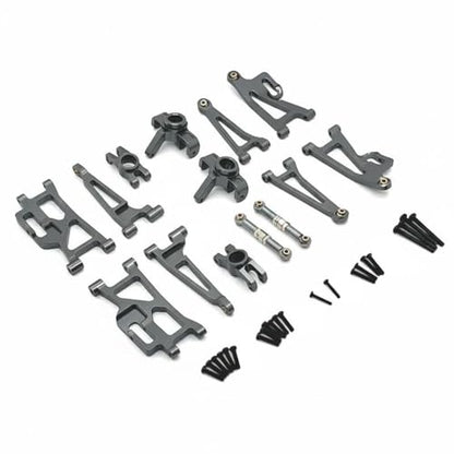 Industrial Vehicle Rc Car Upgrade Kit Aluminum Arms Steering Cups Rear Hubs Adjustable Turnbuckles Shock Absorption Set Suitable for 1/14 Scale Models, Titanium - color: Titanium