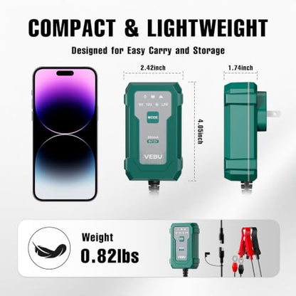 Motorcycle Trickle Charger 800mA Smart Battery Charger & Maintainer - Automatic for 6V/12V Lead Acid/Lithium Batteries, Plug & Play for Car Motorcycle Boat RV - size: 0.8A