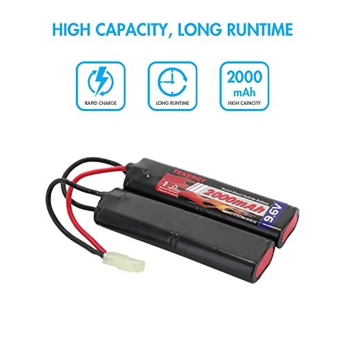 Tenergy Airsoft Battery 9.6V NiMH Nunchuck Battery with Mini Tamiya Connector High Capacity 2000mAh Battery Pack for Airsoft Guns - color: Battery