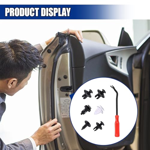 100PCS Car Bumper Retainer Clip with Fastener Remover (1 Tool) | Automotive Body Trim Fixed Clip, Auto Door Panel Push Pin, Universal Vehicle Plastic Rivets Kit with 1 Remover & Storage Box - size: 100PCS&Tool