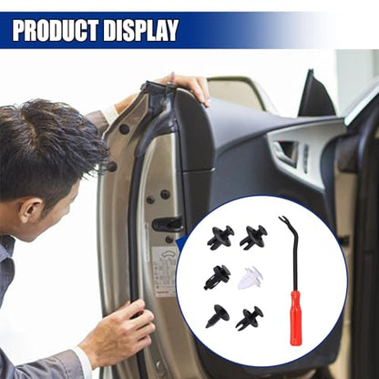 100PCS Car Bumper Retainer Clip with Fastener Remover (1 Tool) | Automotive Body Trim Fixed Clip, Auto Door Panel Push Pin, Universal Vehicle Plastic Rivets Kit with 1 Remover & Storage Box - size: 100PCS&Tool