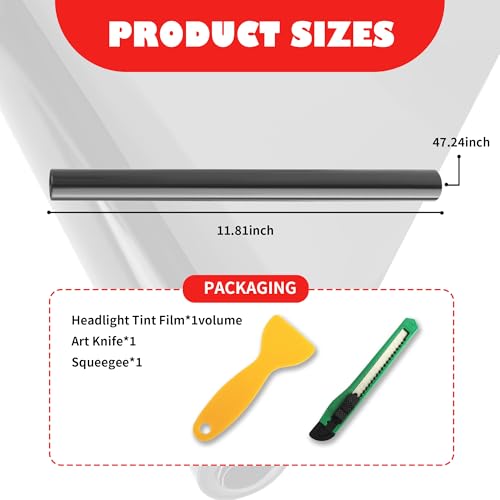 12×47 Inch Car Headlight Tint Film,Self-Adhesive Tail Light Tint Film Kit with Squeegee & Cutter,Universal Taillight Tints Films Automotive Exterior Accessories for Car Fog (Light Gray) - color: Light Gray