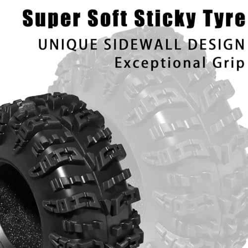 1.3 Tires for SCX24 & TRX4M 63.2 26.7mm RC Crawler Tires Upgrades with Foam Inserts Compatible with Traxxas Axial 1/18 1/24 Scale RC Cars Aggressive Mud Terrain Swamp Claw Design - size: 1.3-66mm-mzt