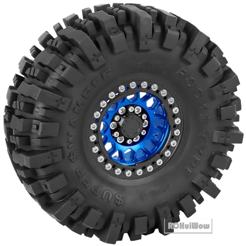 RC 1.9 Beadlock Wheels 1.9 Beadlock Tires for 1/10 SCX10 90046 AX103007 TRX4 TRX6 D90 VS4-10 MST CFX Gen8 7 RC Crawler,Alloy Aluminium rc Wheel Rim w/Rings & Rubber Tires,Navy Blue w/Black - color: Navy Blue(4pcs)