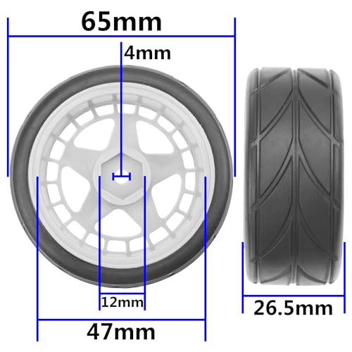 ShareGoo RC OD 2.55" Nylon 12mm Hex Wheels & Rubber Tires Set Compatible with Traxxas Tamiya Sakura HSP Redcat 1/10 RC On-Road Touring Drift Car (White) - color: White