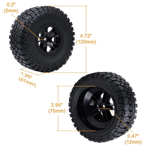 Hobbypark 4-Pack 120mm / 4.7 Inch Outer Diameter Tires & Wheels Foam Inserts 12mm Hex for Traxxas Slash 4x4 2WD BL-2S 1/10 Short Course Truck