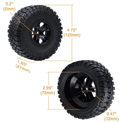 Hobbypark 4-Pack 120mm / 4.7 Inch Outer Diameter Tires & Wheels Foam Inserts 12mm Hex for Traxxas Slash 4x4 2WD BL-2S 1/10 Short Course Truck