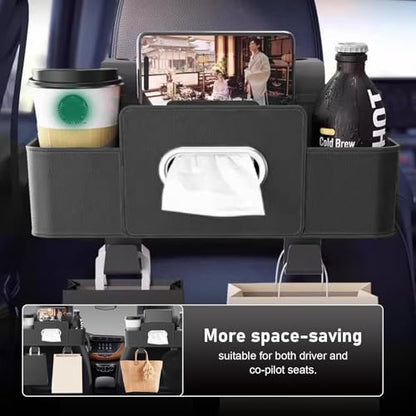 4-in-1 Back Seat Car Organizer, Multifunctional Hanging Back Seat Storage Box, Partition Design with Phone Holder Tissue Box Cup Holders Hooks, Universal for Most Cars SUVs Trucks (Black) - color: Black