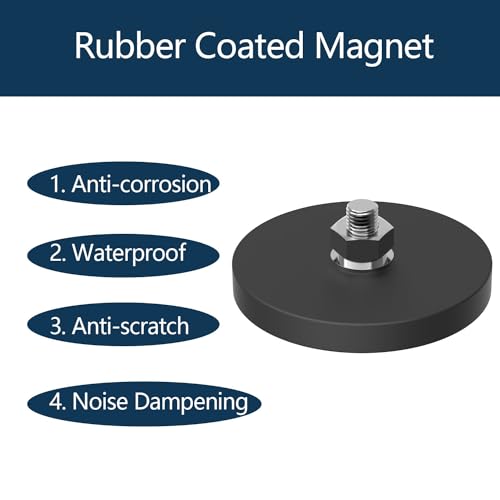 65LBS Mounting Magnets 2Pack, Rubber Coated Neodymium Magnets with M8 Threaded Stud, Non-Slip Strong Mounting Magnet for Led Lighting Bar, Rubberized Magnet Base for Signal Lighting Camera - size: M8/2-pack 65lbs