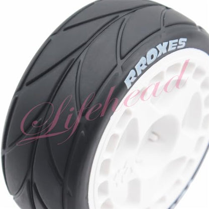 Lifehead 65mm On Road Rubber Tires& Wheels Rims 12mm Hex Hub for HPI Ken Block's Tamiya XV01 TT01 TT02B Kyosho FAZER MK2 Lc Racing PTG HSP RGT RC 3RACING D5 1/10 RC Rally Car - color: White 1