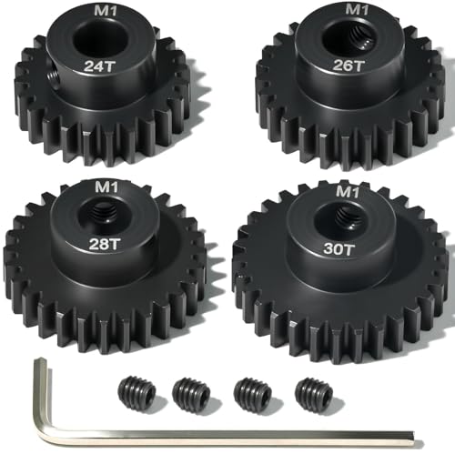 M1 8mm Steel Pinion Gear Set 24T 26T 28T 30T with Laser-Engraved Tooth Count for 1/5 X-Maxx Rc Model Car Buggy Truck Replacement Mod 1 Gear Compatible with Brushed & Brushless Motors 4 Pcs - size: M1-8-24T-26T-28T-30T