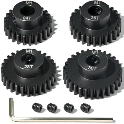 M1 8mm Steel Pinion Gear Set 24T 26T 28T 30T with Laser-Engraved Tooth Count for 1/5 X-Maxx Rc Model Car Buggy Truck Replacement Mod 1 Gear Compatible with Brushed & Brushless Motors 4 Pcs - size: M1-8-24T-26T-28T-30T