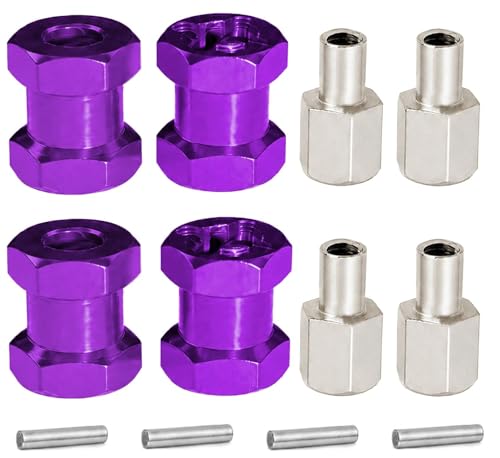 4PCS 12mm Hex Hub 15mm Aluminum Extension Hex for Axial SCX10 D90 90046 | 15mm CNC Wheel Hex Extenders for 1/10 RC Crawlers Redcat Gen7/Gen8 CC01 RC4WD Wider Stance & Tire Clearance with M4 Nuts Pins - color: Purple