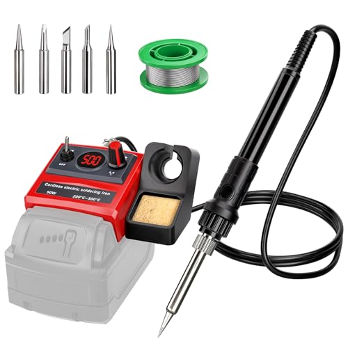 Taingwei Cordless Soldering Iron Kit for Milwaukee M18 18v Battery,90W LED Digital Solder Iron Soldering Gun with 5pcs Tips,0.04” Solder Wire for any Hobby Enthusiast (Battery not included) - style: For Milwaukee Battery