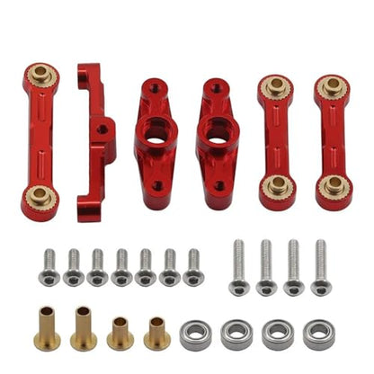 RC Crawlers Components For Tamiya For TT02 TT-02D 1/10 Aluminum Ball Bearing Crank Steering Assembly Link Set Replacement RC Car Accessories Drift Parts(Red)