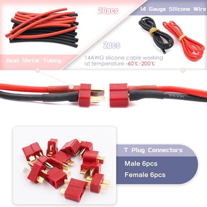 70 Pcs XT60 / XT90 /EC3 / EC5/T-Plug Deans Connector Adapters Kit | Male&Female Connector Adapters,14AWG Silicone Wire+Shrink Tubings for RC Battery Charger ESC Motor Accessories