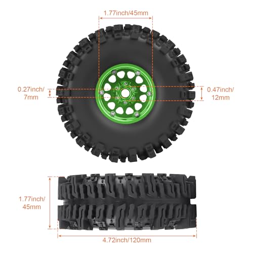 120mm 4.72'' Tall 1.9 Mud Slingers Tires Good Grip and 1.9 Beadlock Wheels Aluminum 1.9 Beadlocks for FCX10 TRX4 Axial SCX10 II UTB18 Capra Redcat Gen8 Gen7 VS4-10 1/10 RC Crawler (Color A) - color: Color a