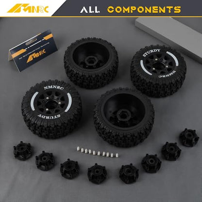 Pre-Glued Plastic RC Wheels and Tires 12MM 14MM 17MM Hex Compatible with Arrma Axial RC4WD Redcat Slash 2WD 4X4 Senton Short Course Truck Upgrades Part Black - color: Black