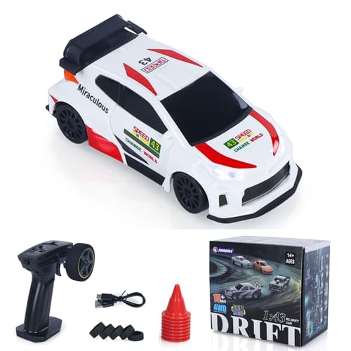 TOUCAN RC HOBBY 1/43 High Speed RC Racing Car Radio Controlled Drift Vehicle 4WD RTR Mini Model Toy 2.4G Radio Battery Gifts for Children - color: Red White