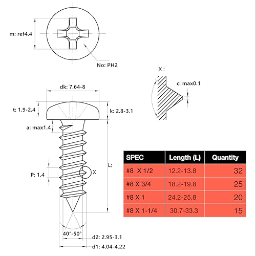 EEEEE Self Tapping Screws Assortment Set 552pcs, Assorted Screws SAE #4#6#8#10#12 304 Stainless Steel Sheet Metal Screws Kit Phillips Drive Wood Screw Assortment (SAE Pan Head 552pcs) - size: SAE Pan Head 552pcs
