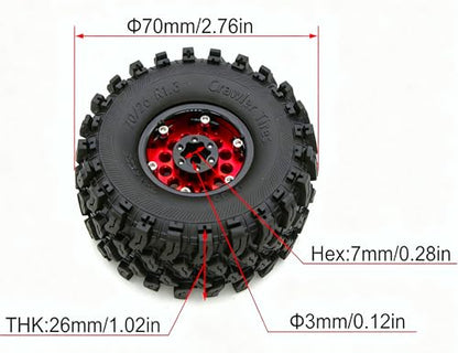 Rc 1.3 Beadlock Wheel Tires Set (Red Black) - color: Red Black