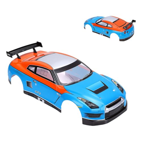 Drfeify 1:10 Scale RC Car Body Shell, RC Racing Car Shell and Rear Wing for 26cm Wheelbase Racing Vehicles (Blue Orange) - color: Blue Orange