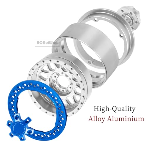 RC 1.9 Beadlock Wheels 1.9 Beadlock Tires for 1/10 SCX10 90046 AX103007 TRX4 TRX6 D90 VS4-10 MST CFX Gen8 7 RC Crawler,Alloy Aluminium rc Wheel Rim w/Rings & Rubber Tires,Silver w/Navy Blue - color: Silver(4pcs)
