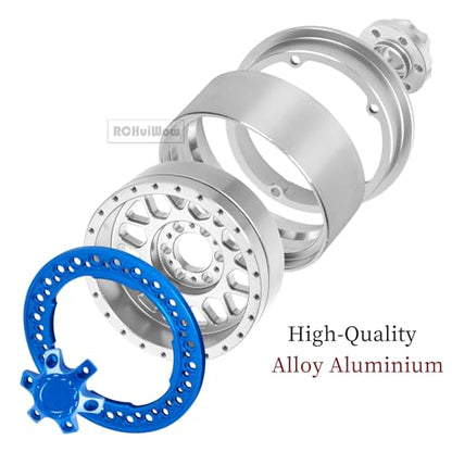 RC 1.9 Beadlock Wheels 1.9 Beadlock Tires for 1/10 SCX10 90046 AX103007 TRX4 TRX6 D90 VS4-10 MST CFX Gen8 7 RC Crawler,Alloy Aluminium rc Wheel Rim w/Rings & Rubber Tires,Silver w/Navy Blue - color: Silver(4pcs)