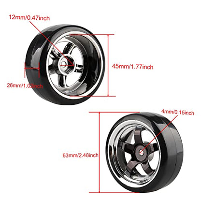 Plating 5-Spoke 12mm Hub Wheel Rims with Hard Plastic Tires for RC 1:10 Drift Car Color Black, 1/10 RC Tires and Wheels for 1/10 Redcat HSP HPI RC Drift Cars - color: Black
