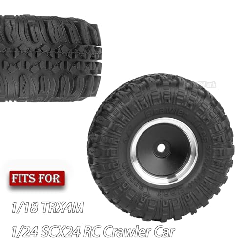 RC 1.0" Wheels and Tires for 1/18 TRX4M,1/24 SCX24 RC Crawler Car,RC Off Road Buggy Rally Truck Wheel and Tires,1.0 Alloy Wheel Rims & Rubber Tires,w/Foam Inserts,7mm Hex Rim,4PCS-(A) - style: 1.0 - (A-Gravel Tires)