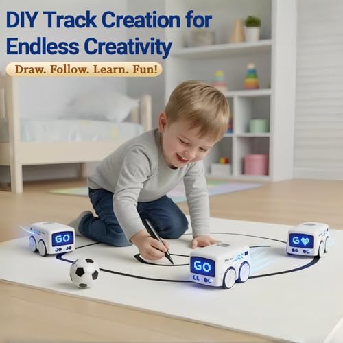 Magic Mini Bus Toy – Interactive Inductive Magic Follows Line Car with Cute LED Lights, Gesture-Follow & Smart RC Control & Follow/Escape Modes – STEM Toy for Ages 5 6 7 8 Boys & Girls (White) - color: White
