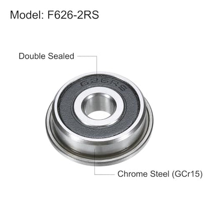 uxcell F626-2RS Flanged Ball Bearing 6x19x6mm Double Sealed Chrome Steel Flange Bearings, 10pcs - size: F626-2RS