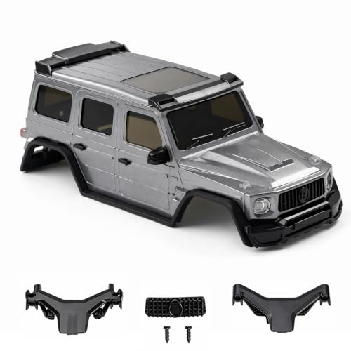 RC Crawler Body Shell Kit, 1/30 Scale Plastic Painted Mini Truck Body Cover with Light Buckets & Spare Tire Mount, DIY Upgrade Accessories Compatible with SCX30 1:30 Micro Crawlers (Grey)